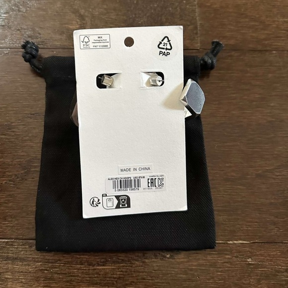 ALLSAINTS-Alex Chunky Hexagon Hoop Earrings-Silver-NWT - Picture 8 of 11